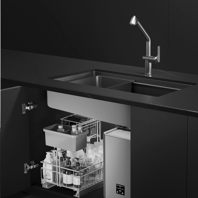 悍高厨房水槽LS1.0 pro系列952498T哑黑石纹板.304材质.750*430*223mm