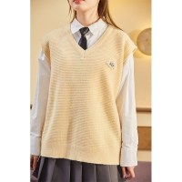 [2.5折价68元]唐狮春秋新款马甲针织衫女清新学院风休闲甜美百搭套头上衣Q