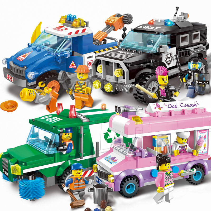 启蒙积木legao玩具 儿童拼装汽车男孩子组装城市系列拼插模型 城市