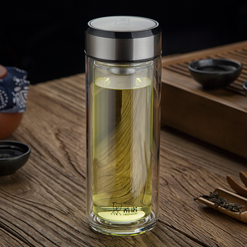 希诺 (HEENOOR)办公泡茶水杯双层耐热商务杯