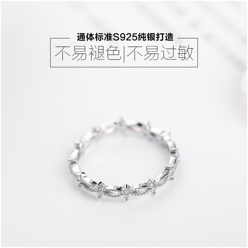 日韩国纯银锆石镂空交叉戒指女指环时尚百搭甜美饰品潮人学生韩版送女朋友七夕情人节礼物