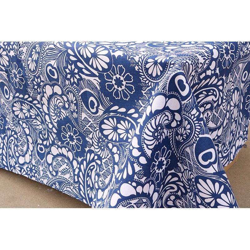 4米蓝印花布中国风桌布窗帘沙发布料老粗布青花瓷帆布