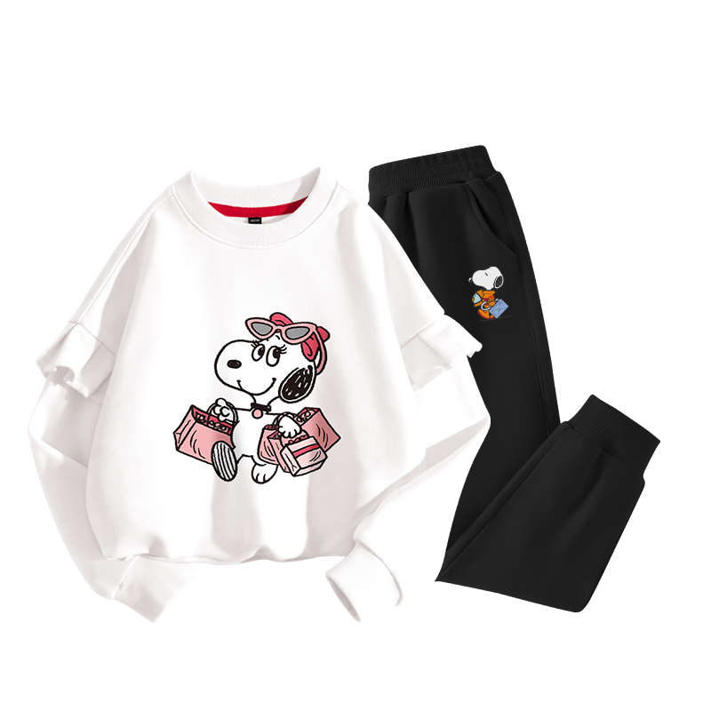 史努比(SNOOPY)童装儿童套头卫衣套装女中大童休闲运动套装TZTYW6B339