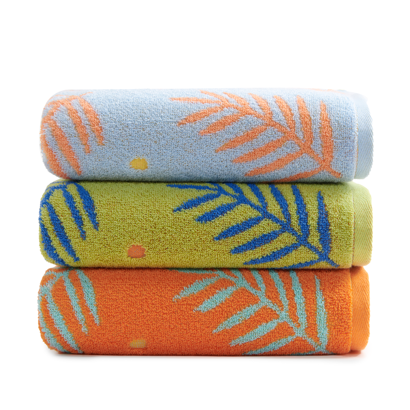 洁玉 叶语精梳棉提花毛巾单条盒装 J5057-A 绿色高清大图