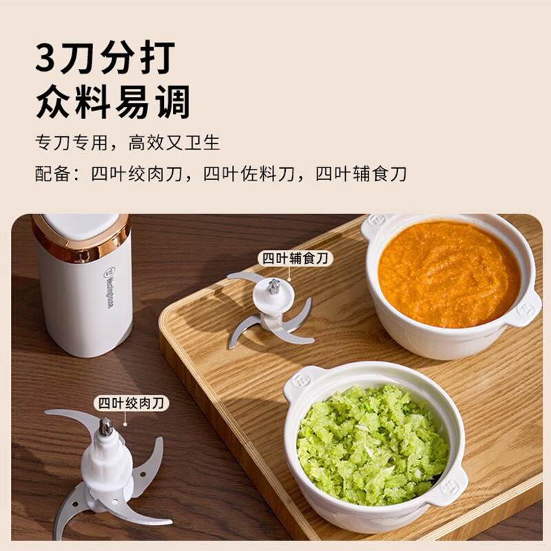 西屋家用绞肉机辅食机小型绞馅机多功能蒜泥搅碎器料理机碎肉机搅拌WJR12L 乳白色 1.2L