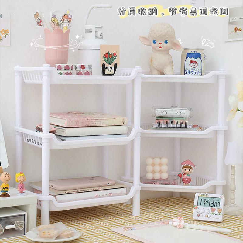 桌面放化妆品收纳盒的小架子 桌上床头杂物置物架学生ins宿舍神器 白色双层