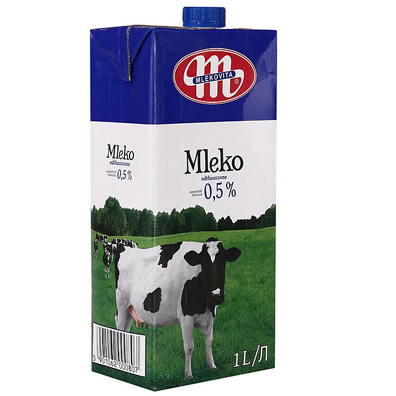 妙可(Mlekovita)脱脂牛奶1L*12盒 波兰进口 纯牛奶 学生牛奶 箱装奶 UHT