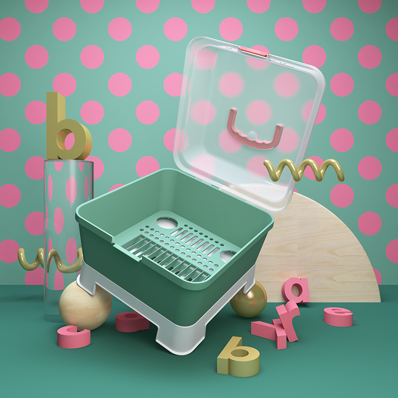babycare奶瓶收纳箱 婴儿餐具收纳盒 宝宝奶瓶沥水架 带盖防尘箱 雾绿 4500