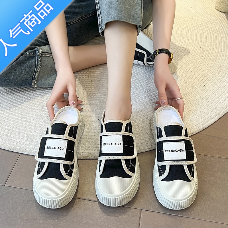 SUNTEK帆布鞋女2023春秋季新款复古港风小众老爹运动饼干小白鞋板鞋高清大图