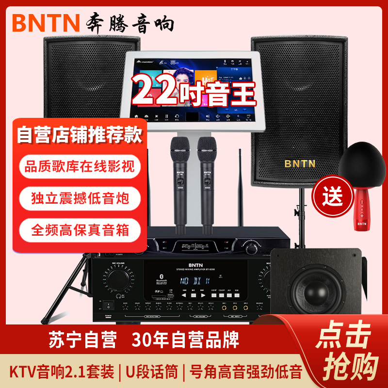 奔腾(BNTN)低音炮KTV音响点歌机卡包功放卡拉OK无线U段话筒客厅小型唱歌k歌会议室8200配豪庭2.1套装家庭影院