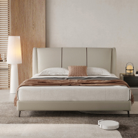 【CBD】SNZY-如意床架 现代简约齐边经典撞色皮床 灰羽白TP08 150*200