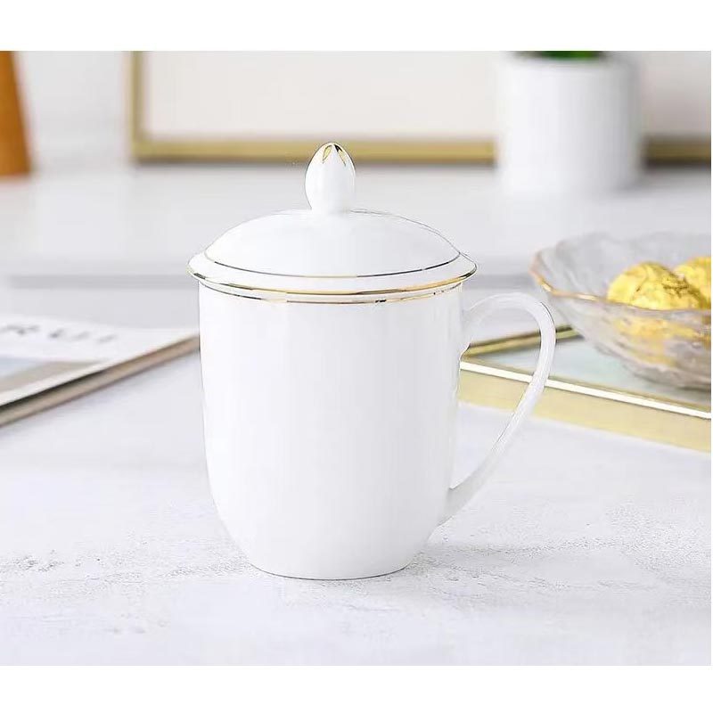 定制骨瓷水杯 茶杯带盖办公杯会议杯子白瓷杯骨瓷水杯定制印字