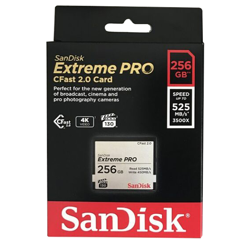 闪迪(SanDisk)256GB CFast 2.0存储卡 VPG-130 4K单反相机内存卡读速525MB/s