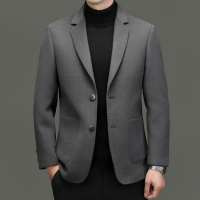 【免费试穿，无忧退换】羊绒大衣男秋冬季中年商务羊毛呢子中长款西装领羊绒毛呢大衣外套品牌官方_6 165/84A(S码） 灰色
