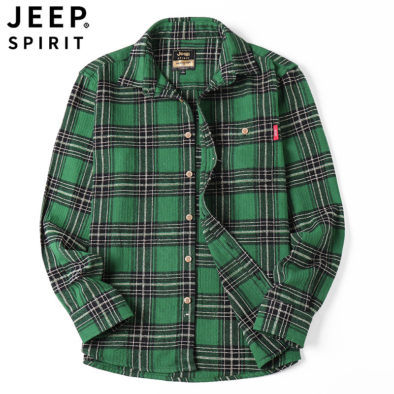 JEEP SPIRIT吉普秋季大码长袖衬衫男格子时尚格纹宽松舒适棉衬衣打底衫