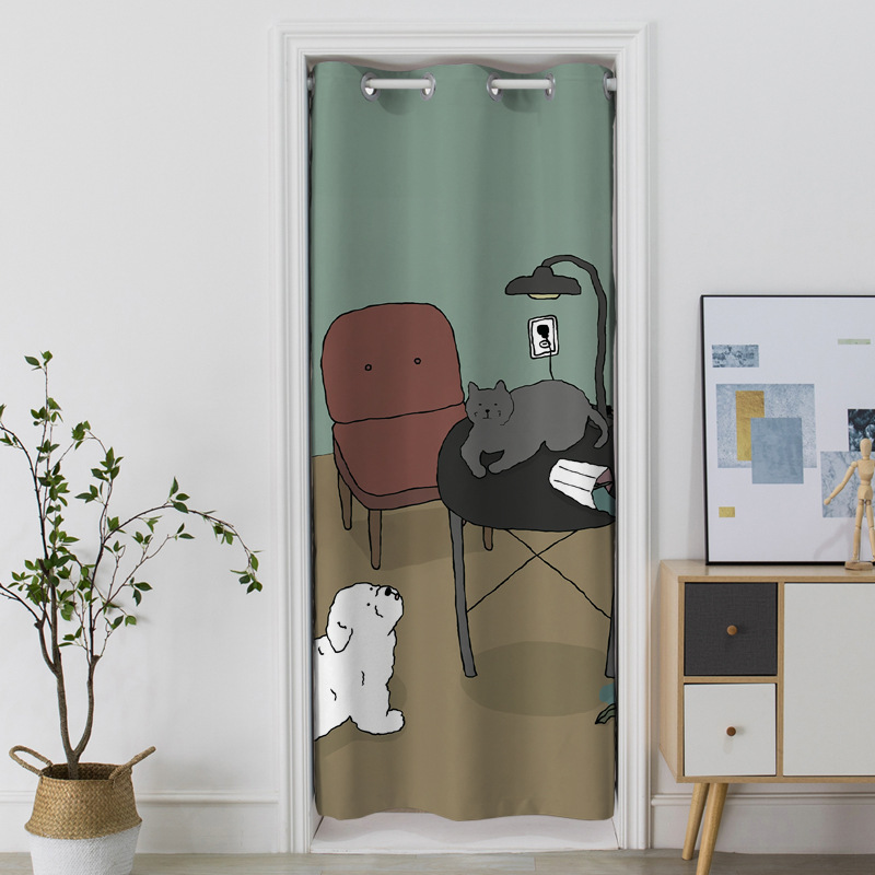 添福运 门帘隔断帘免打孔家用卧室卫生间厨房柜子遮挡布帘子北欧风门帘布艺遮挡窗帘可爱卡通帘子家用卧室厨房卫生间夏季防蚊门帘 26D油画猫 宽150*高190cm（门宽80-100cm)