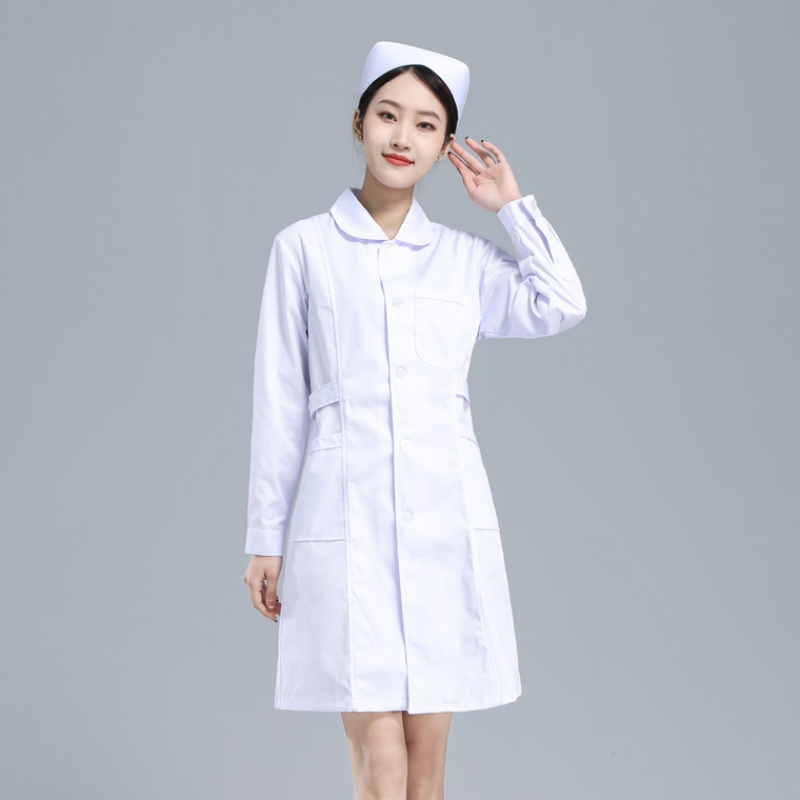企采严选护士服长袖女圆领白大褂药店工作制服白色视频