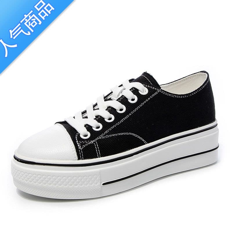 SUNTEK松糕鞋女帆布鞋透气韩版板鞋百搭黑色休闲潮软底女鞋女士平板鞋图片