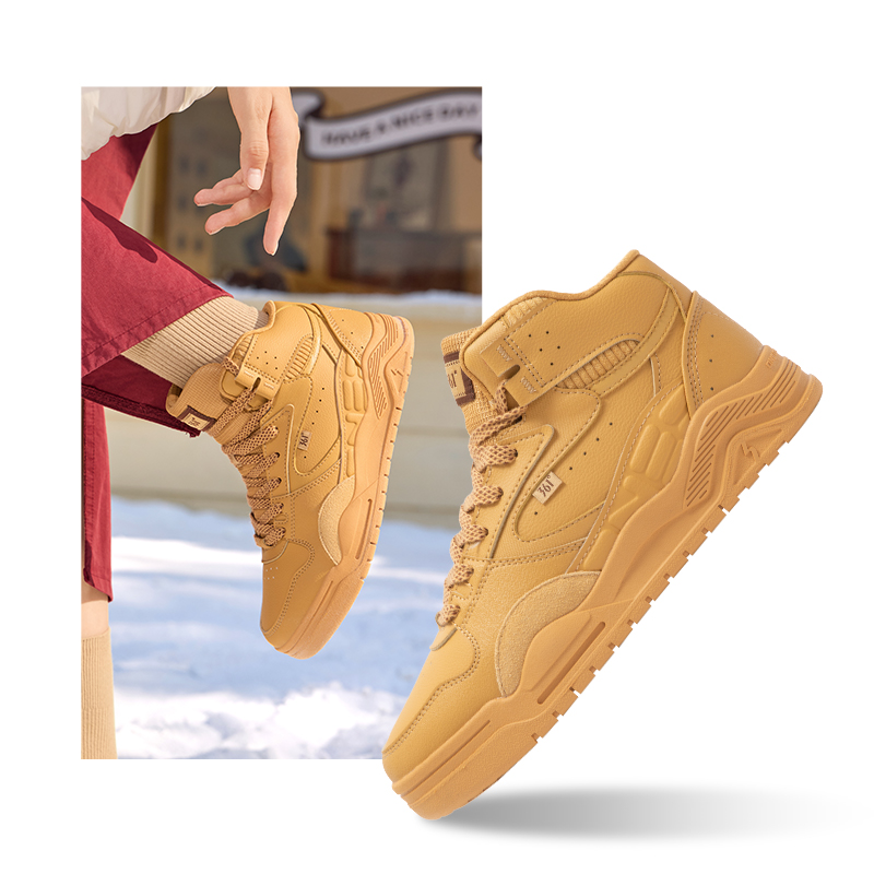 361°女鞋运动鞋冬季新款加绒鞋保暖休闲鞋子大棉鞋高帮板鞋女 羊皮纸色 39码