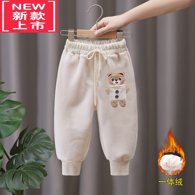 可莉允男女童秋冬加绒长裤儿童一体绒裤子宝宝外穿保暖裤童装新款束脚裤