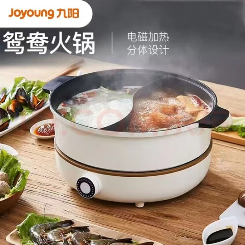 九阳 C21-HG3 电火锅 鸳鸯锅可分离多用途锅炖煮煎炸蒸电热家用多功能 白色