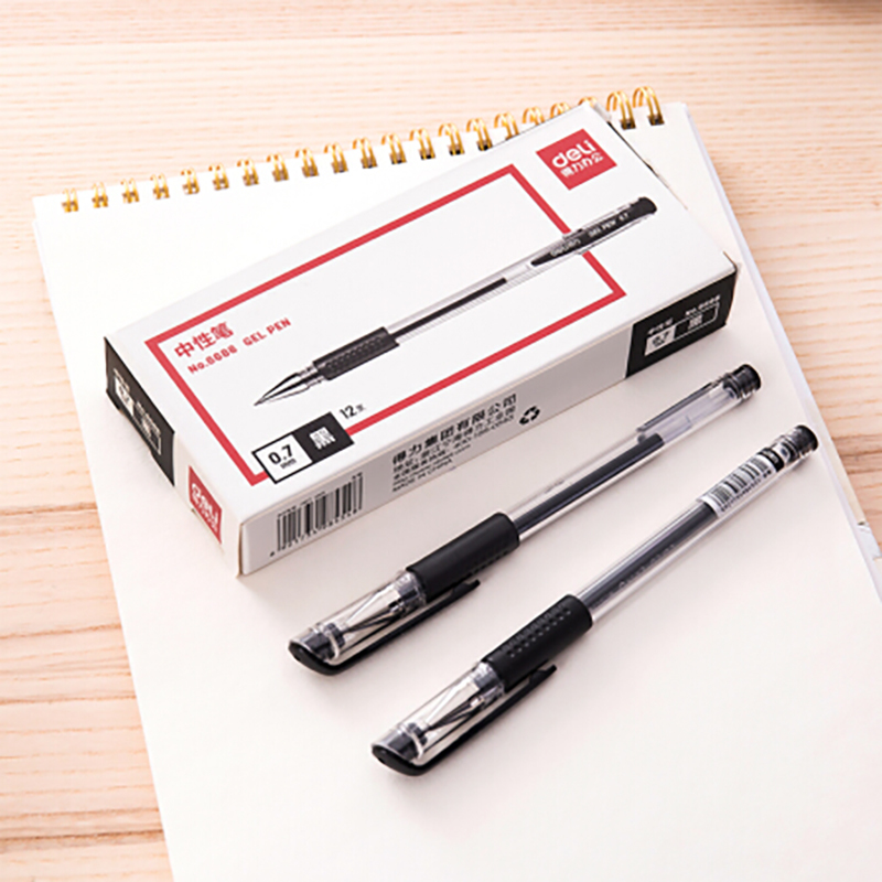 得力668807mm中性笔水笔签字笔子弹头办公用品12支盒黑色