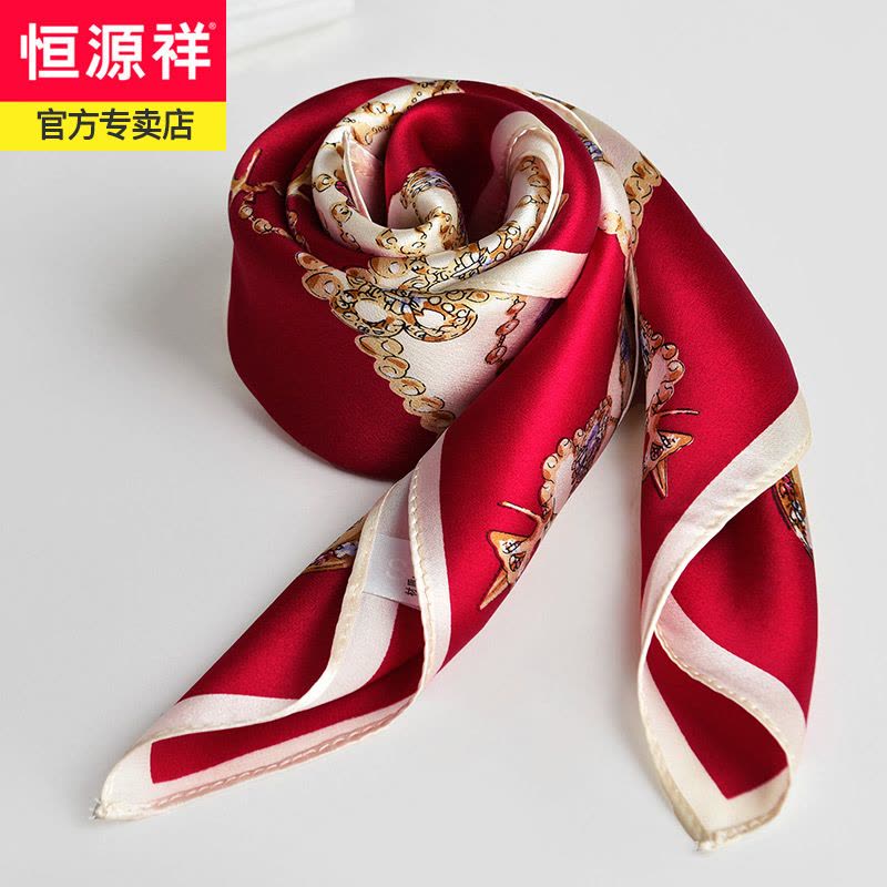 恒源祥红色真丝丝巾女100%桑蚕丝春秋妈妈围巾小方巾送礼2023新款图片