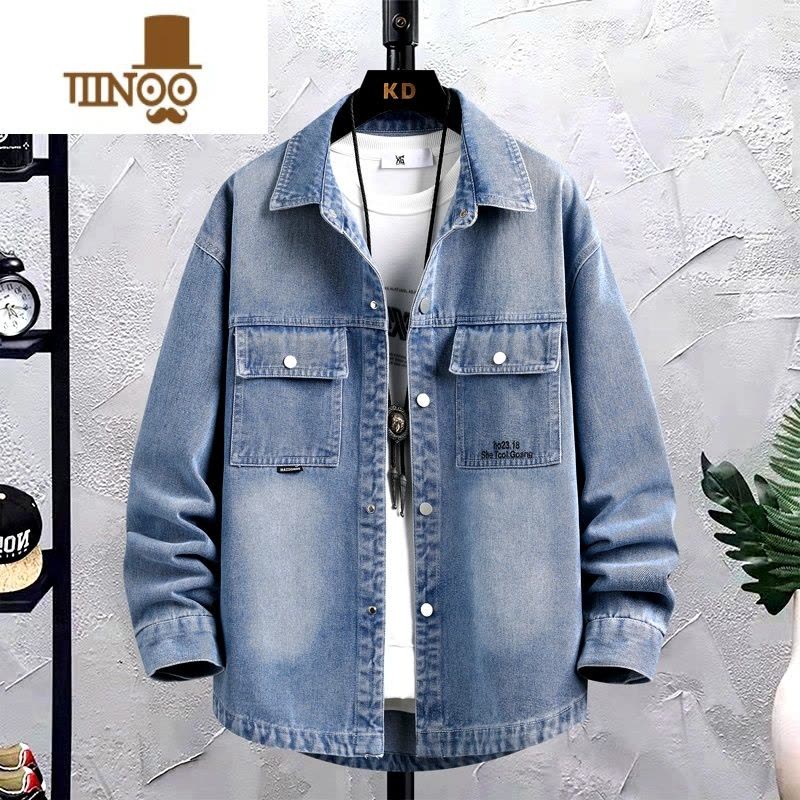 YANXU青少年牛仔衬衫外套男新款帅气初中高中男生薄款长袖秋季夹克图片