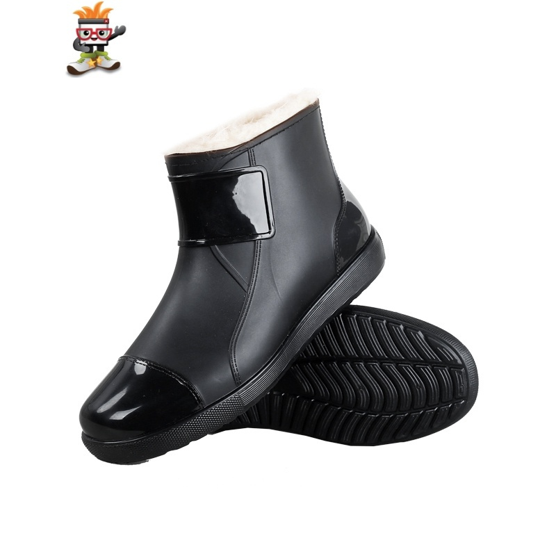 雨鞋男士春秋防水鞋加厚保暖加绒棉套时尚防滑雨靴短筒耐磨胶鞋冬闪潮