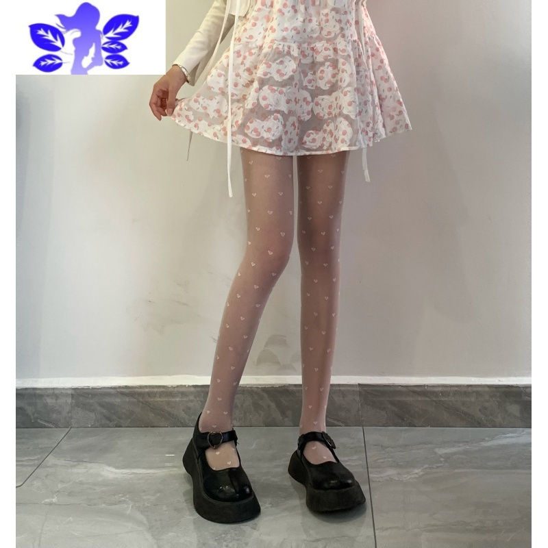 Ideamini黑色波点丝袜新款2021女辣妹搭配爱心点点连裤打底袜字母黑丝