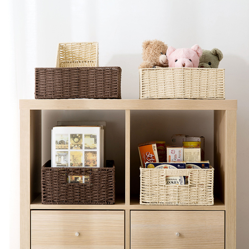 纸绳编织收纳筐桌面收纳篮衣物玩具收纳盒长方形篮子储物篮高清大图