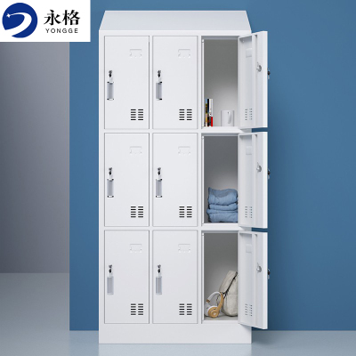 永格更衣柜员工柜防尘柜铁皮柜储物柜寄存包柜鞋柜浴室健身换衣柜斜顶更衣柜定制加厚款九门