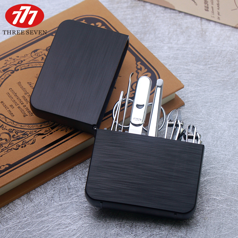 韩国777(THREE SEVEN)原装正品修甲美甲工具进口指甲钳家用修指甲剪 指甲刀套装7件套黑盒银剪
