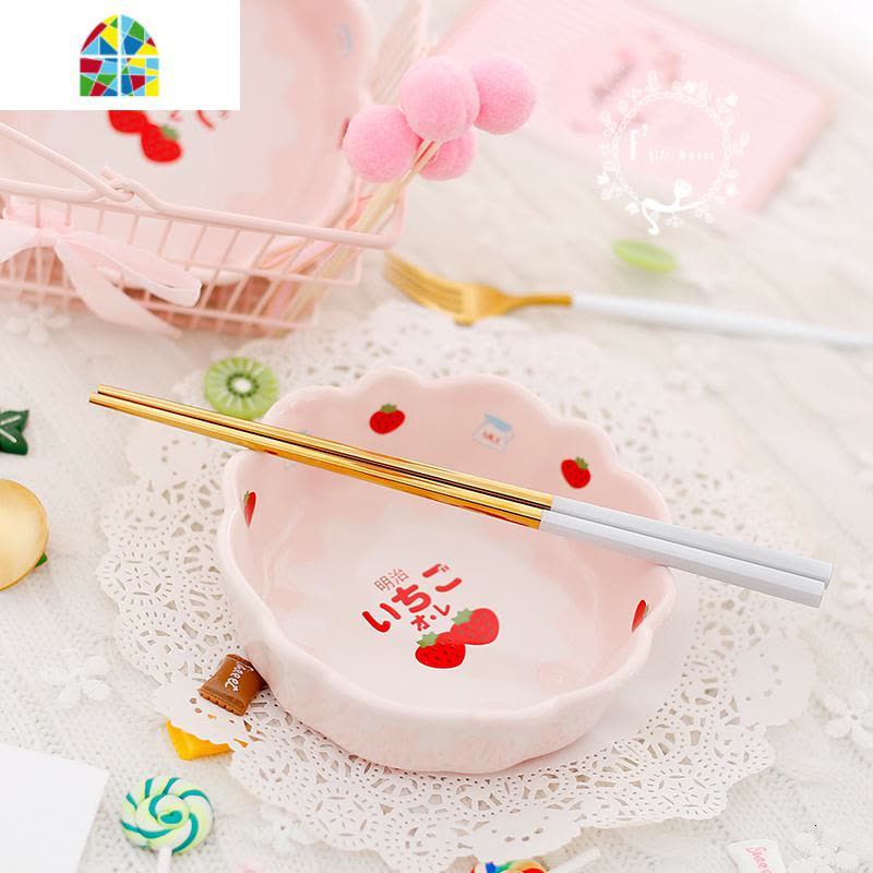 明治莓少女心樱花粉马卡龙色花瓣陶瓷沙拉碗碗 FENGHOU 碗+陶瓷勺子随机送小碗图片