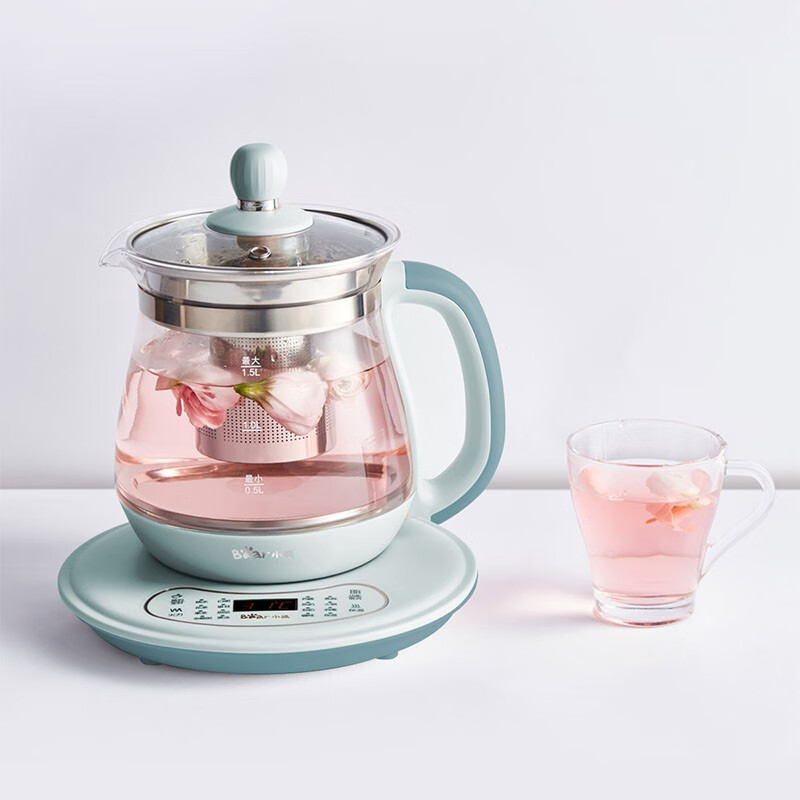小熊养生壶煮茶器花茶壶电茶壶电热水壶1.5L煮茶壶烧水壶玻璃电水壶YSH-C15W2高清大图