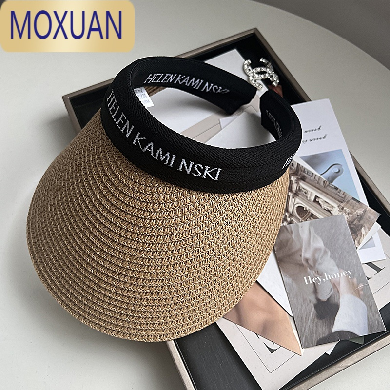 MOXUAN草编鸭舌帽防晒空顶帽女春夏季百搭遮阳太阳帽大檐沙滩帽字母纯色