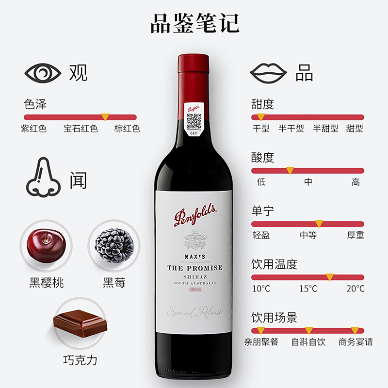 澳洲进口 奔富麦克斯MAX大师承诺干红葡萄酒 750ml单支 新年纪念版红色礼盒装
