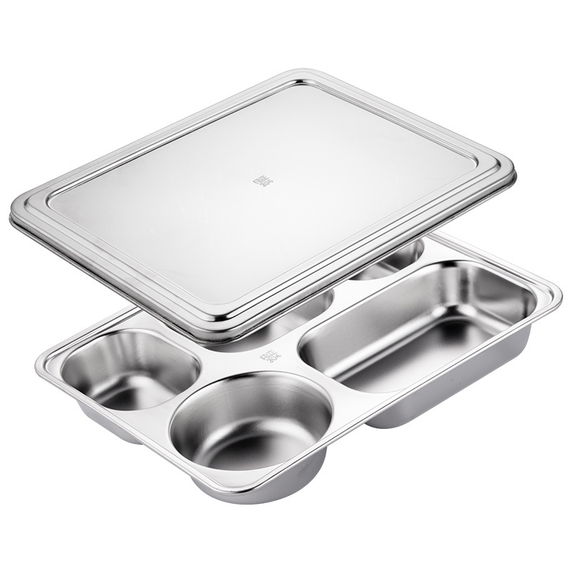 onlycook304不锈钢餐盘分格加深四格五格快饭盒带盖食堂单位餐盒成人