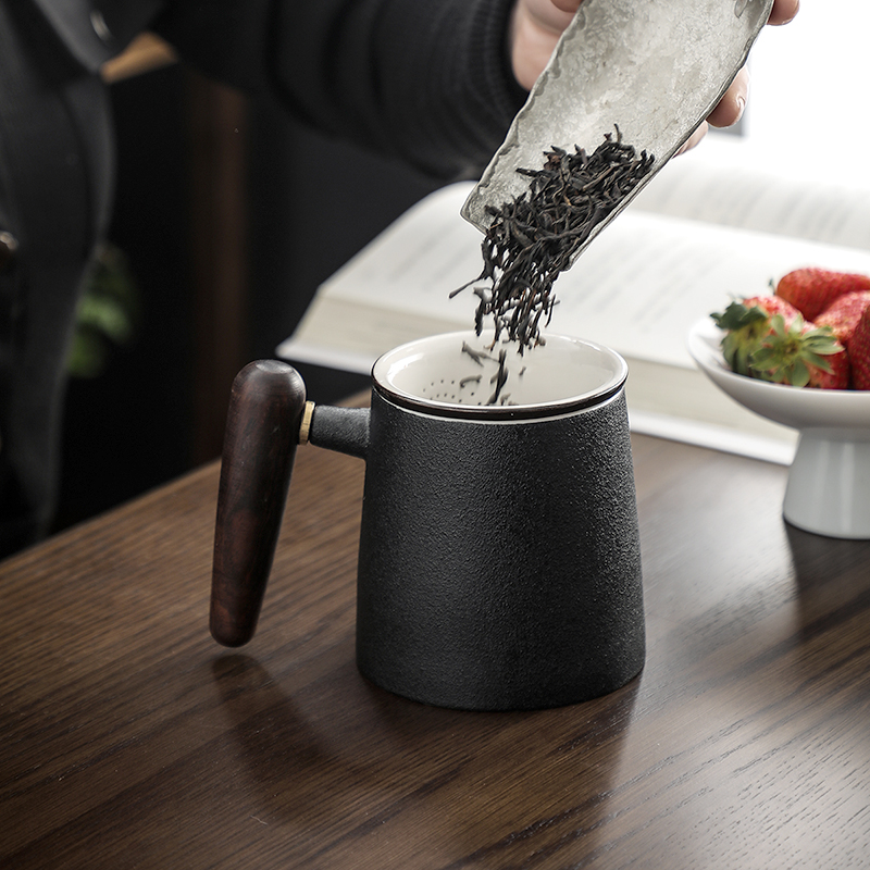 泡茶杯 陶瓷 大容量马克杯办公茶杯创意便携茶水分离过滤随手杯 凤栖梧三件套高清大图