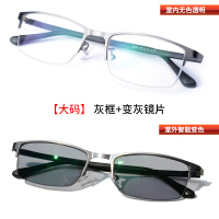 变色眼镜男女半框眼镜框配成品平光近视防辐射蓝光电脑护目镜3366|[大码]灰框+变灰镜片 左右眼150度