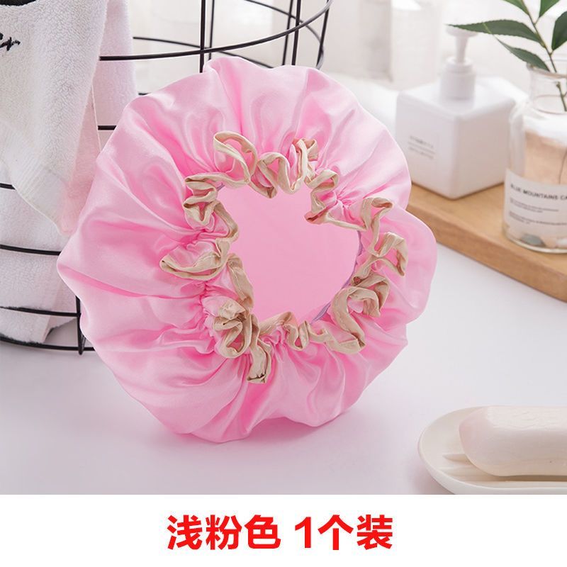 加厚浴帽双层洗澡头套防水防油成人浴帽厨房头罩儿童沐浴帽|[双层浴帽一个]浅粉色 [双层加厚浴帽]直径约24.5cm