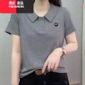 YIBUSHENG女装季娃娃领短袖T恤打底衫新款女洋气休闲显瘦减龄小衫 灰色 L建议100-110斤