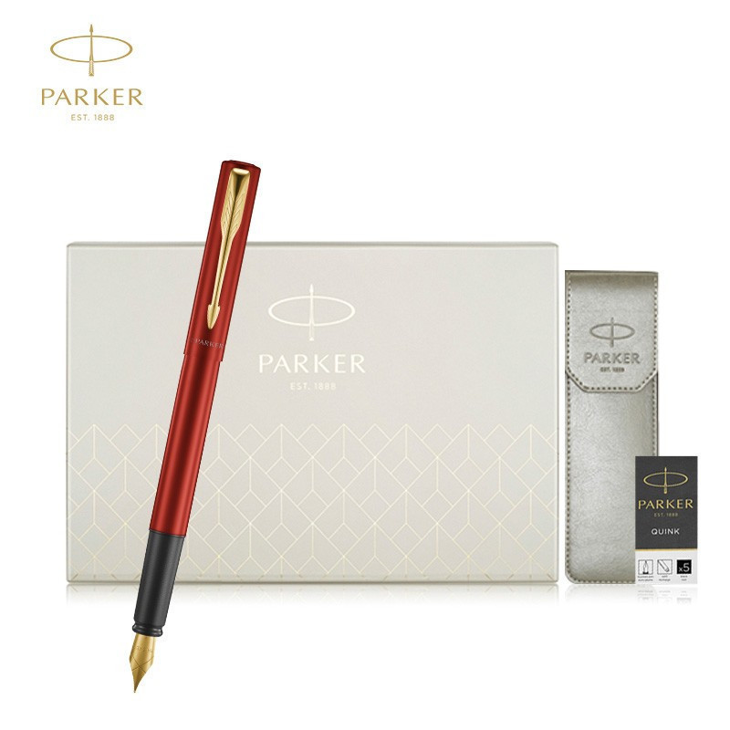 派克PARKER 钢笔 威雅XL满堂红金夹墨水笔+笔套礼盒 学生办公用品书写金属不锈钢F笔尖0.5mm 可吸墨可替换墨囊