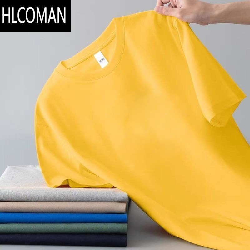HLCOMAN新款冰丝短袖t恤男士宽松大码半袖体恤白色纯色打底衫 潮