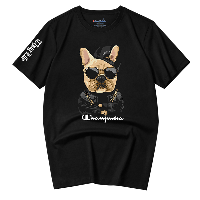 冠军2022新款男士短袖青年潮牌衣服时尚字母印花大码圆领t恤衫