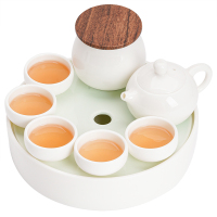苏氏陶瓷(SUSHI CERAMICS)和氏璧功夫茶具套装羊脂玉白瓷泡茶壶翡翠玉储水茶盘茶叶罐礼盒装