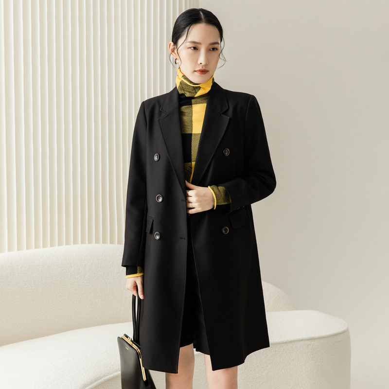 恒源祥西装风衣外套女中长款长袖秋季新款气质英伦风双排扣西服