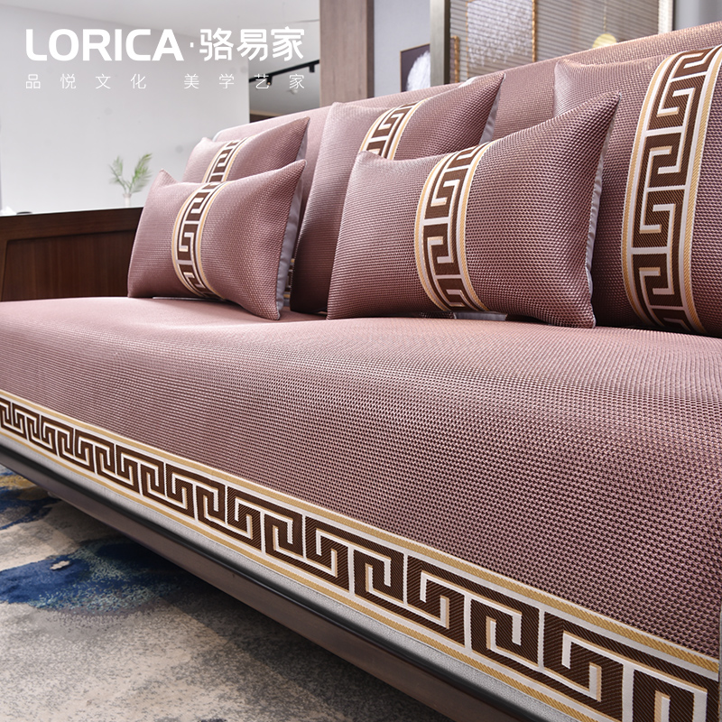 家柏饰(CORATED)沙发垫夏季凉席防滑皮沙发套罩四季通用冰丝坐垫夏天款藤席 福延年-金色 90*240cm高清大图