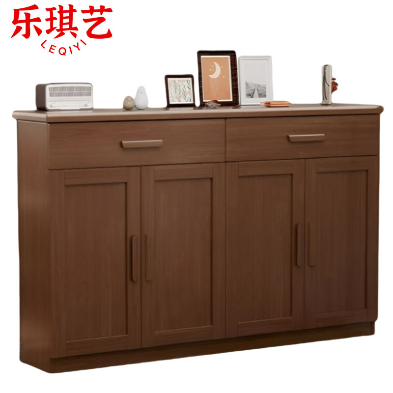 乐琪艺 实木鞋柜 胡桃色四门 个高清大图