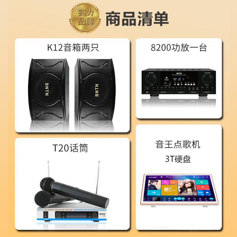 奔腾(BNTN)家庭音响KTV唱歌全套套装 家用客厅语音智能3T便携式点歌机卡拉OK功放8200配12三分频五单元音箱